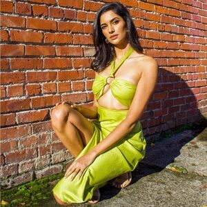 MESHKI | Lime Green Halter Dress
